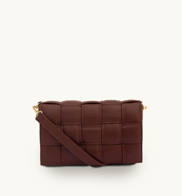 Apatchy Chestnut Padded Woven Leather Crossbody Bag