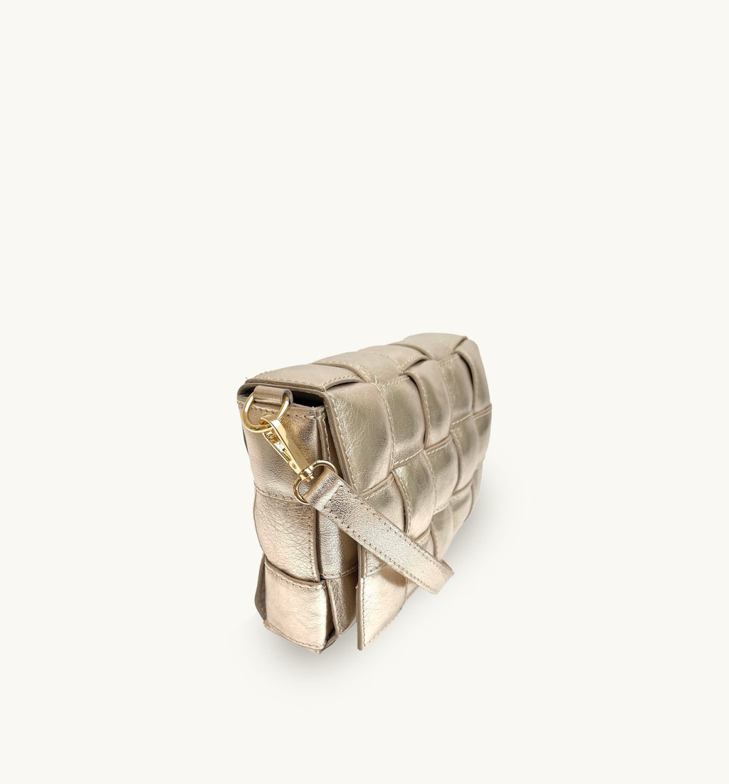 Women's Padded Bag Cassette Leather Shoulder Bag Gold Chain Woven Square  Crossbody Bag