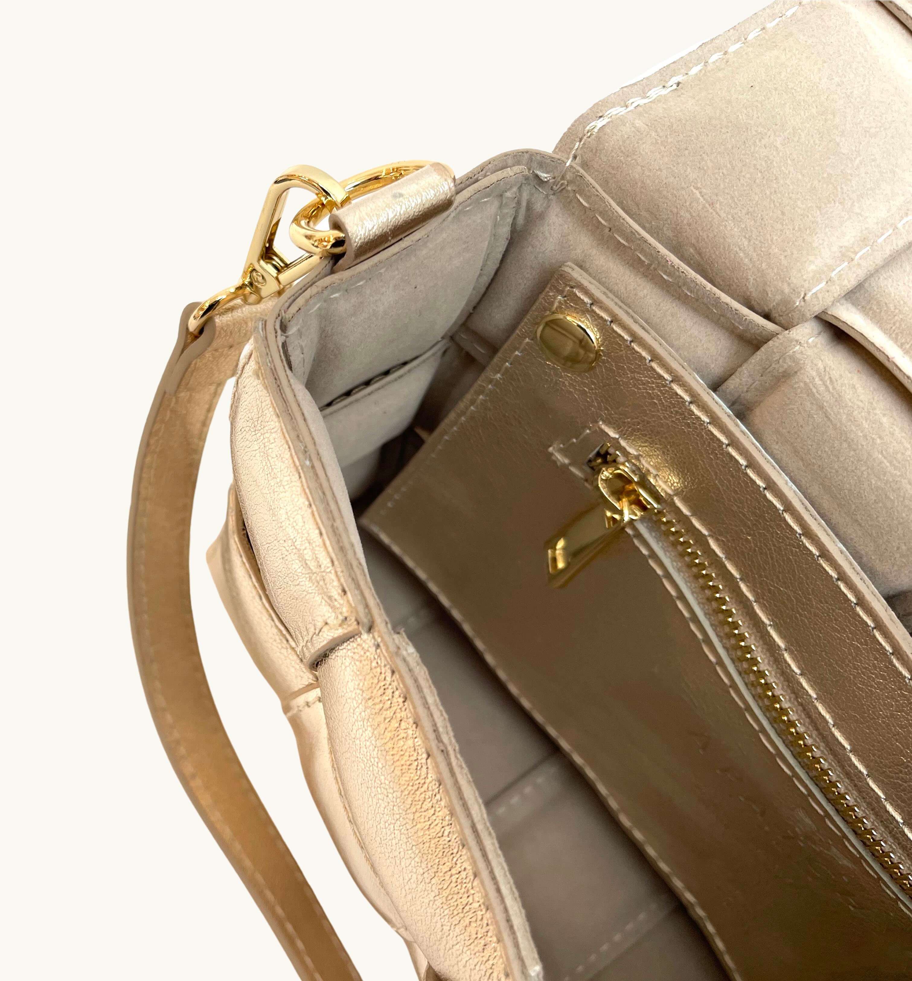 Gold Padded Woven Leather Crossbody Bag