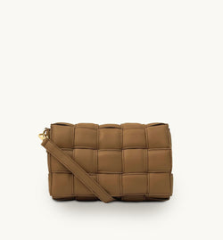 Latte Padded Woven Leather Crossbody Bag