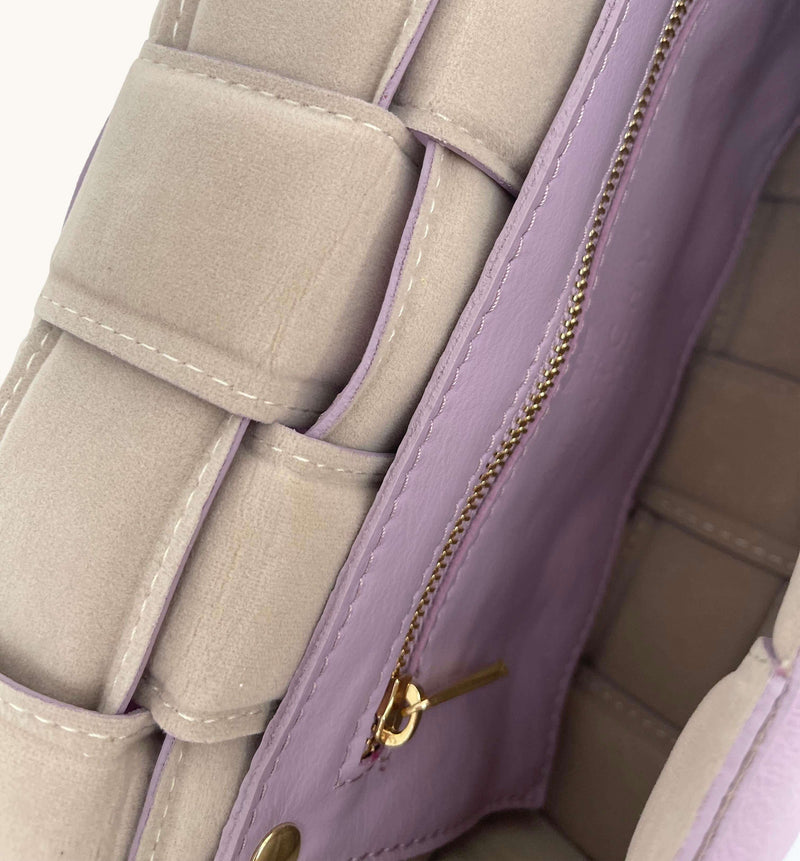 Lilac Padded Woven Leather Crossbody Bag