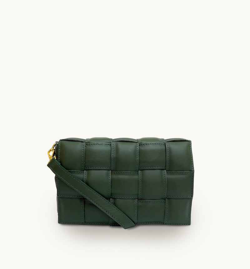 Apatchy London Racing Green Padded Woven Leather Crossbody Bag