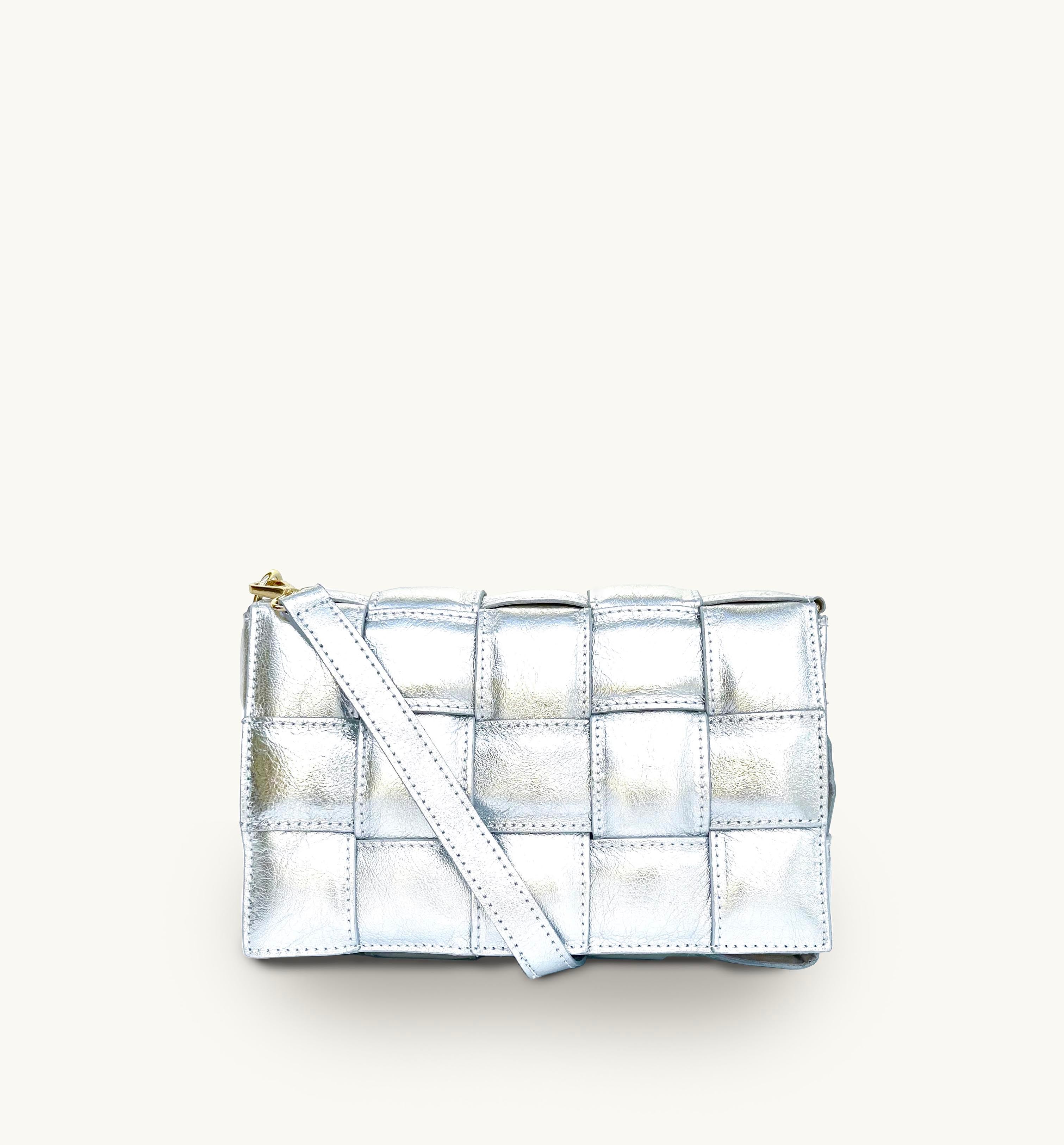 Apatchy Silver Padded Woven Leather Crossbody Bag