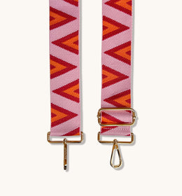 Orange Leather Crossbody Bag With Pink & Orange Triangle Strap