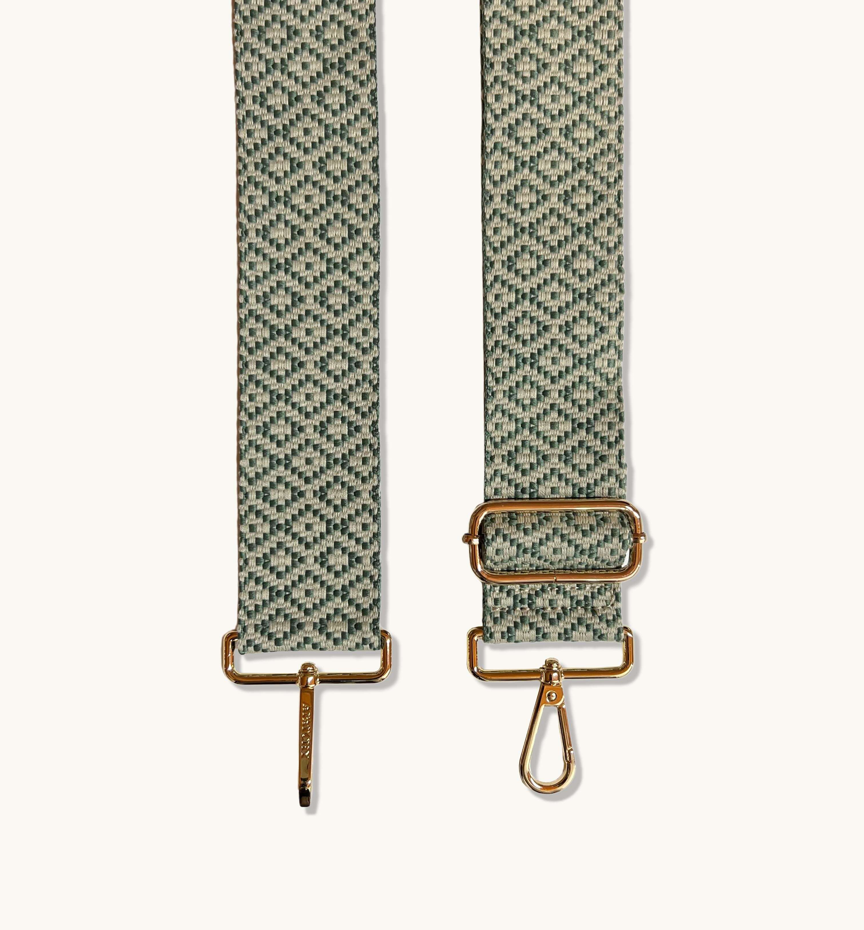 The Tassel Stone Leather Crossbody Bag With Pistachio Cross-Stitch Strap