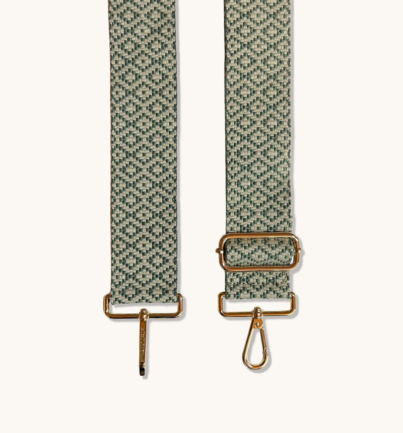 Stone Leather Crossbody Bag With Pistachio Cross-Stitch Strap