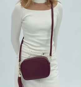 Plum Leather Crossbody Bag With Gold Chain Strap