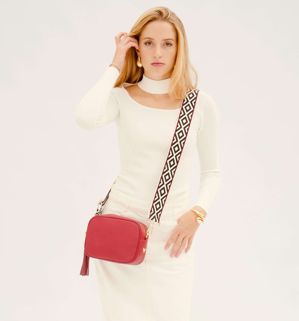 Port Leather Crossbody Bag With Black & Red Aztec Strap – Apatchy