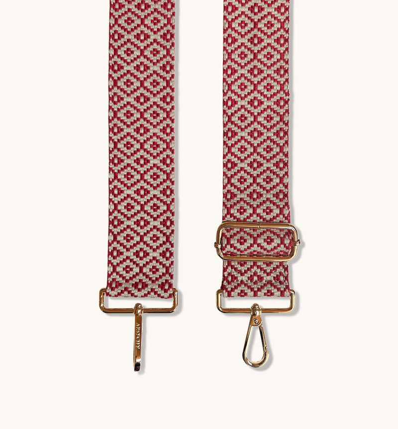 Stone Leather Crossbody Bag With Red Cross-Stitch Strap