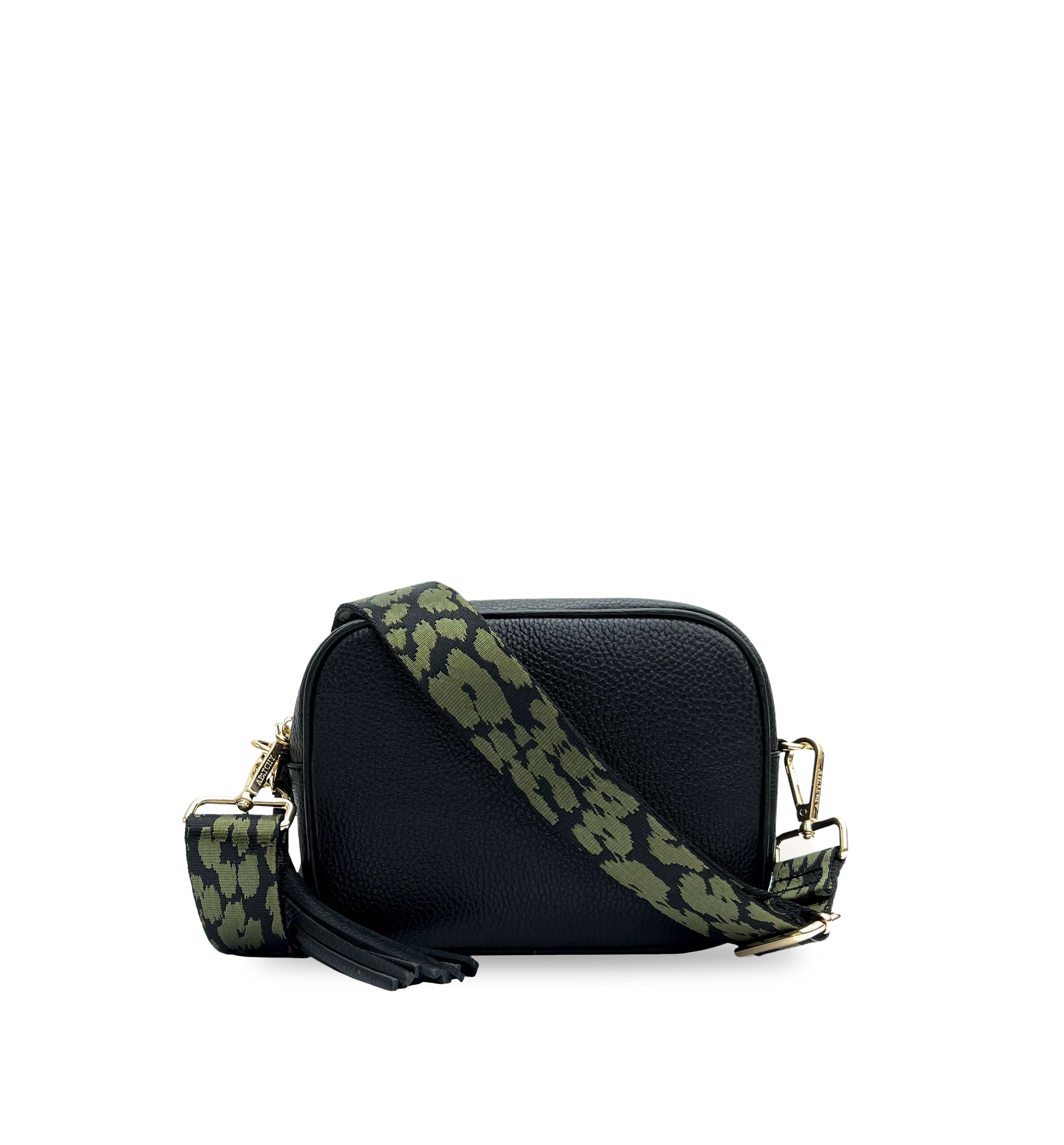 The Tassel Leather Crossbody Bag With Olive Green Cheetah Strap