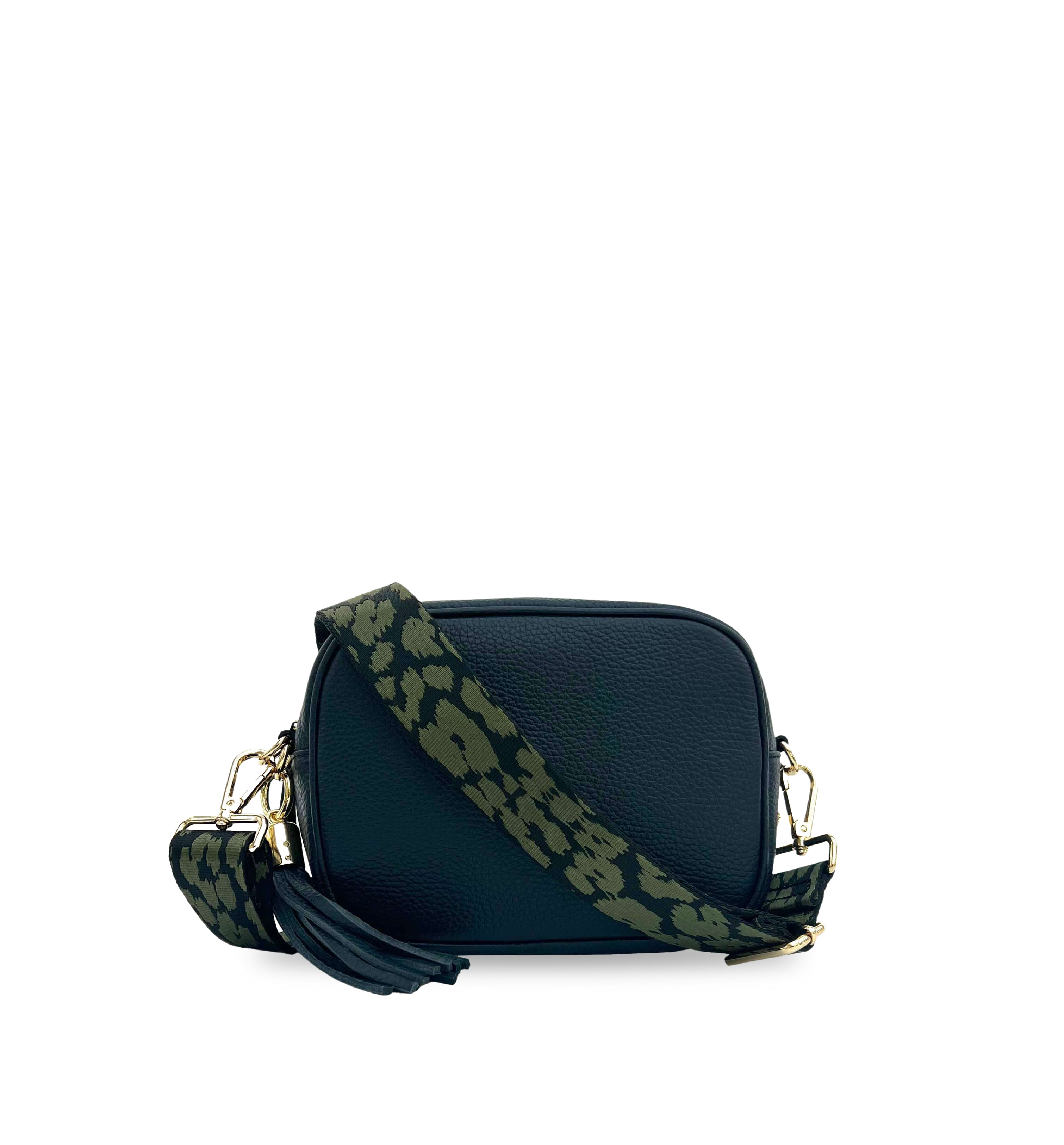 The Tassel Leather Crossbody Bag With Olive Green Cheetah Strap