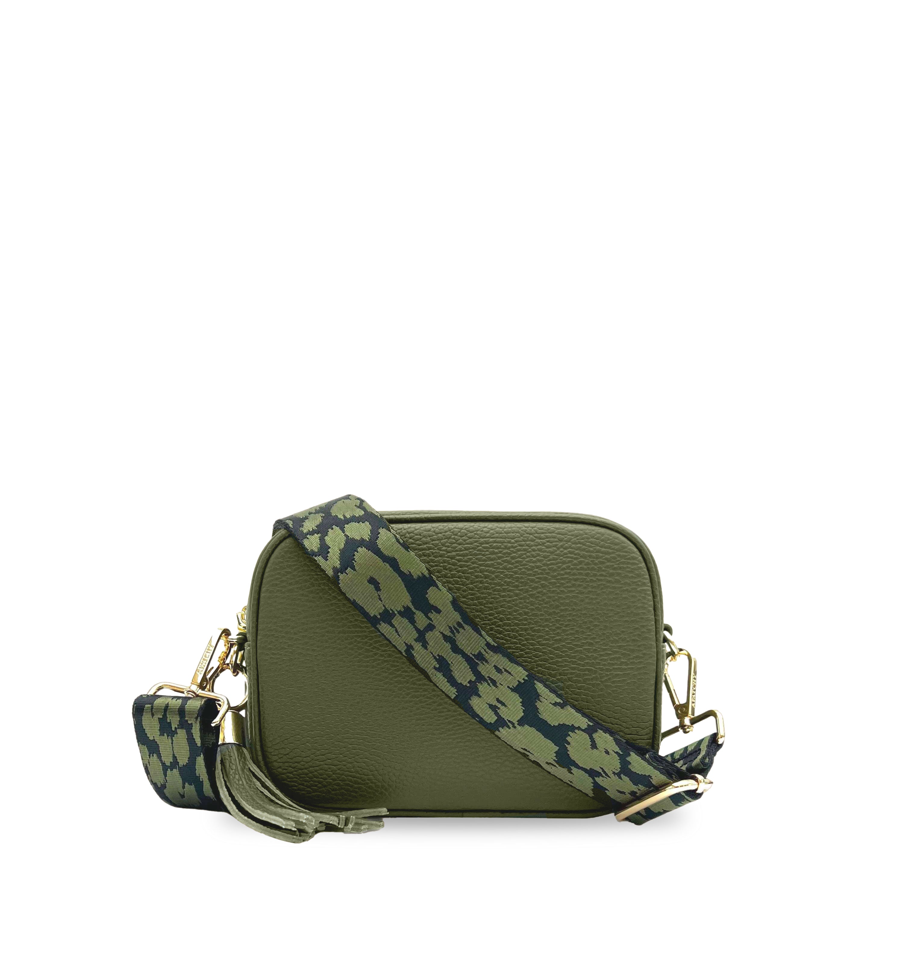 The Tassel Leather Crossbody Bag With Olive Green Cheetah Strap