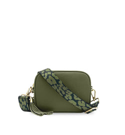 The Tassel Leather Crossbody Bag With Olive Green Cheetah Strap