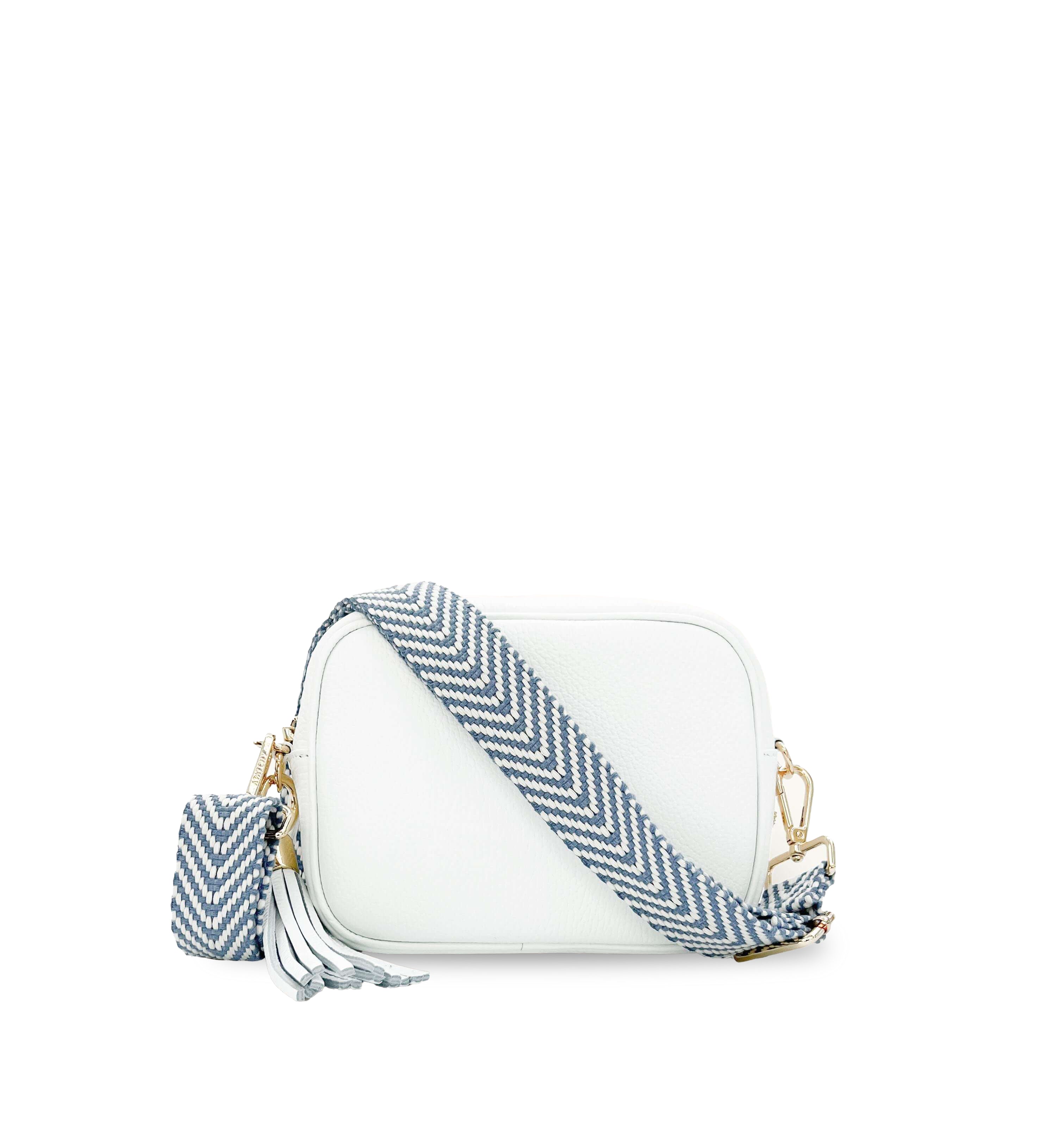 The Tassel Leather Crossbody Bag With Denim Blue Chevron Strap
