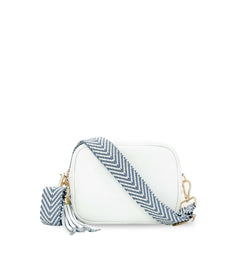 The Tassel Leather Crossbody Bag With Denim Blue Chevron Strap