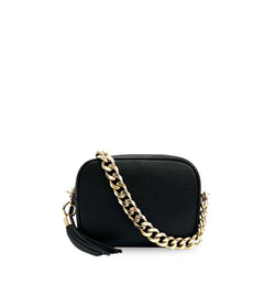 The Tassel Leather Crossbody Bag With Gold Chain Strap