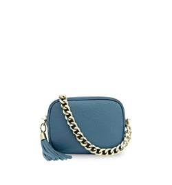 The Tassel Leather Crossbody Bag With Gold Chain Strap