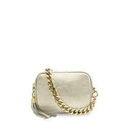 The Tassel Leather Crossbody Bag With Gold Chain Strap