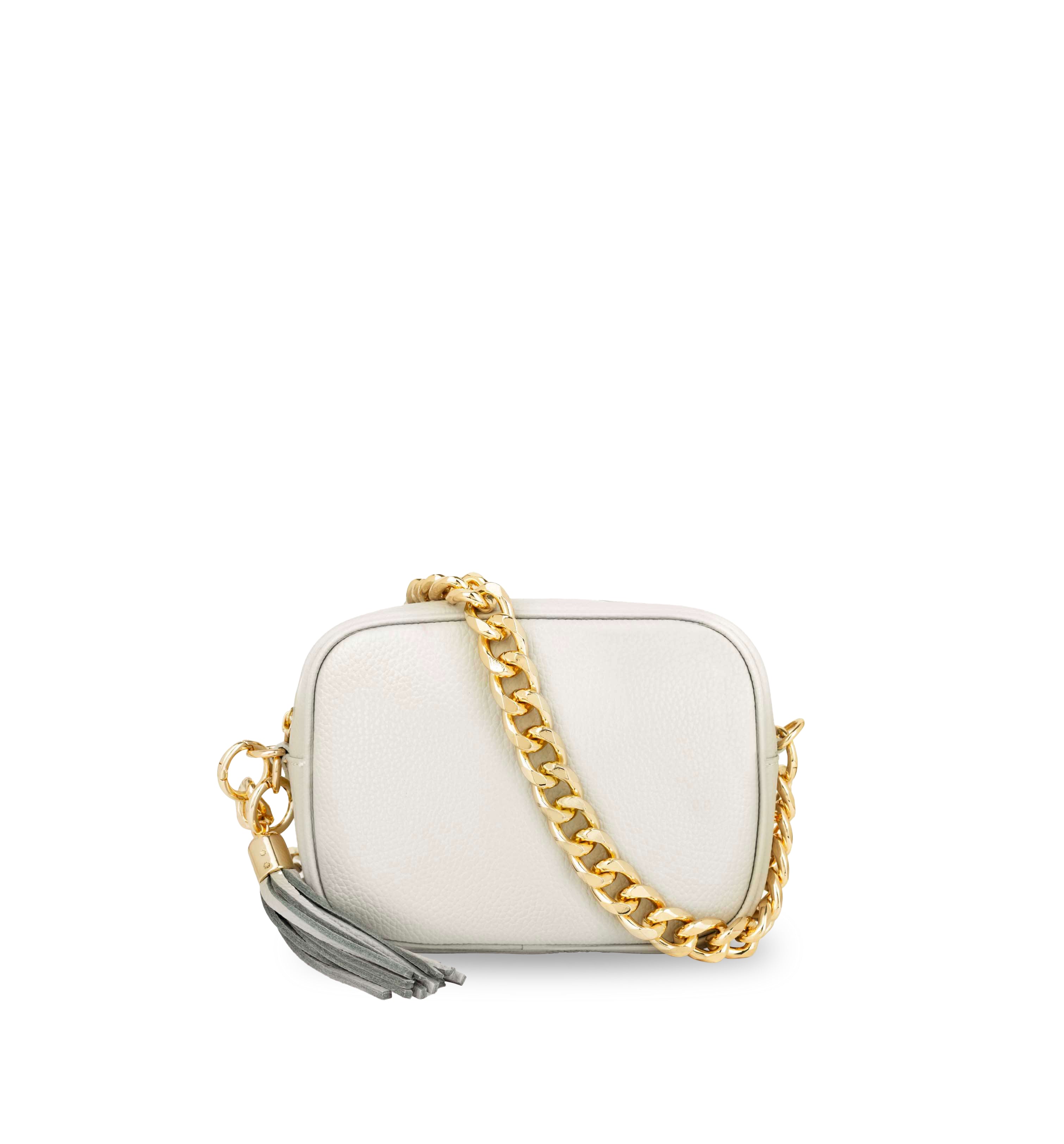 The Tassel Leather Crossbody Bag With Gold Chain Strap