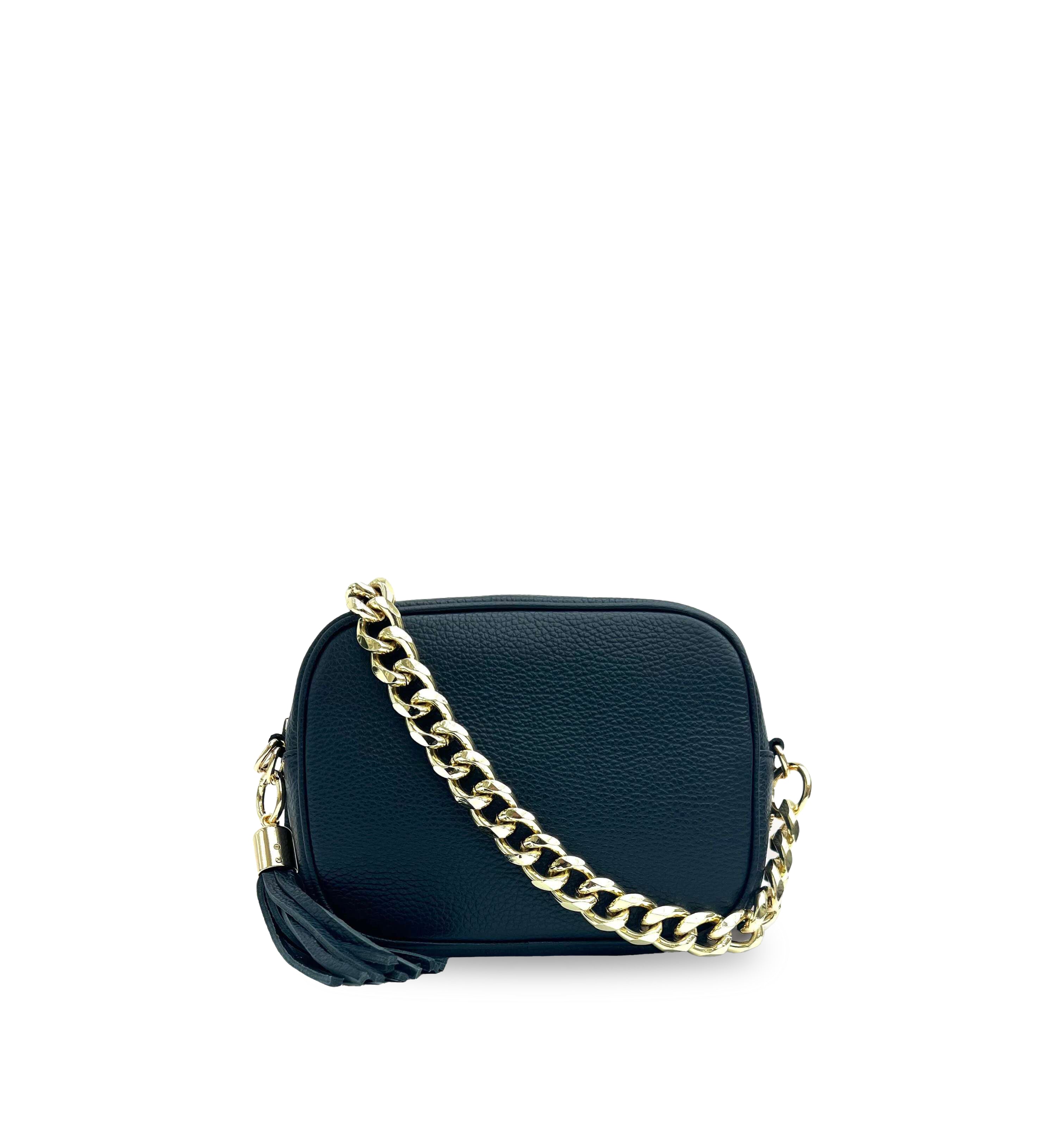 The Tassel Leather Crossbody Bag With Gold Chain Strap