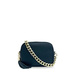 The Tassel Leather Crossbody Bag With Gold Chain Strap