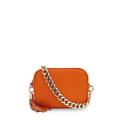 The Tassel Leather Crossbody Bag With Gold Chain Strap