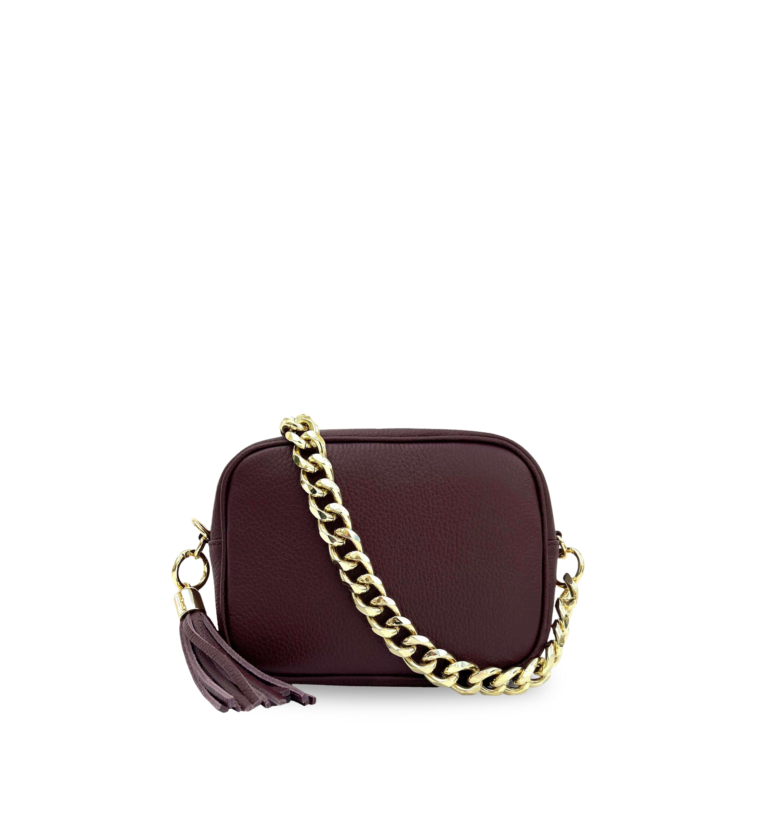 The Tassel Leather Crossbody Bag With Gold Chain Strap