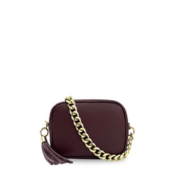 The Tassel Leather Crossbody Bag With Gold Chain Strap