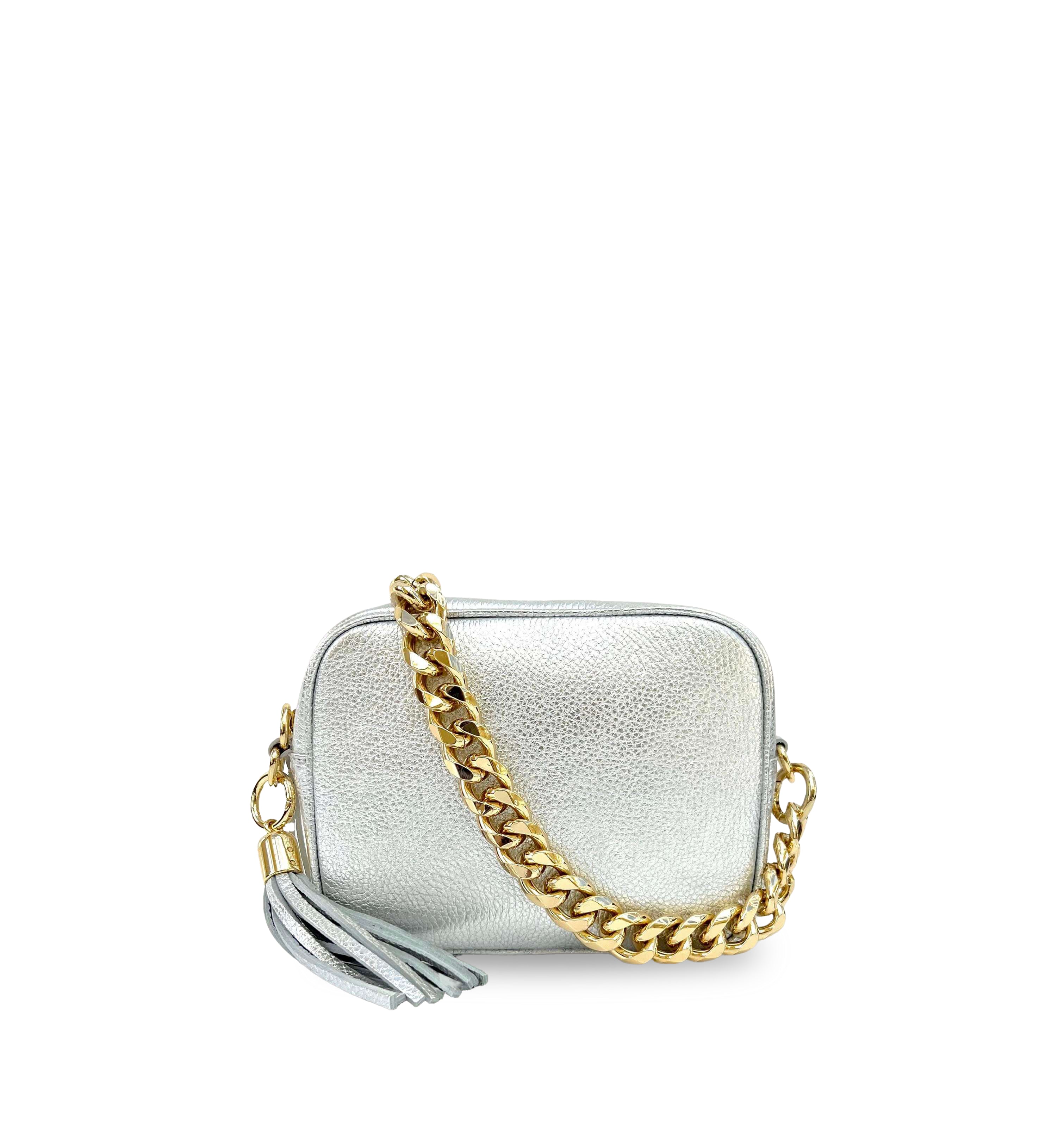 The Tassel Leather Crossbody Bag With Gold Chain Strap