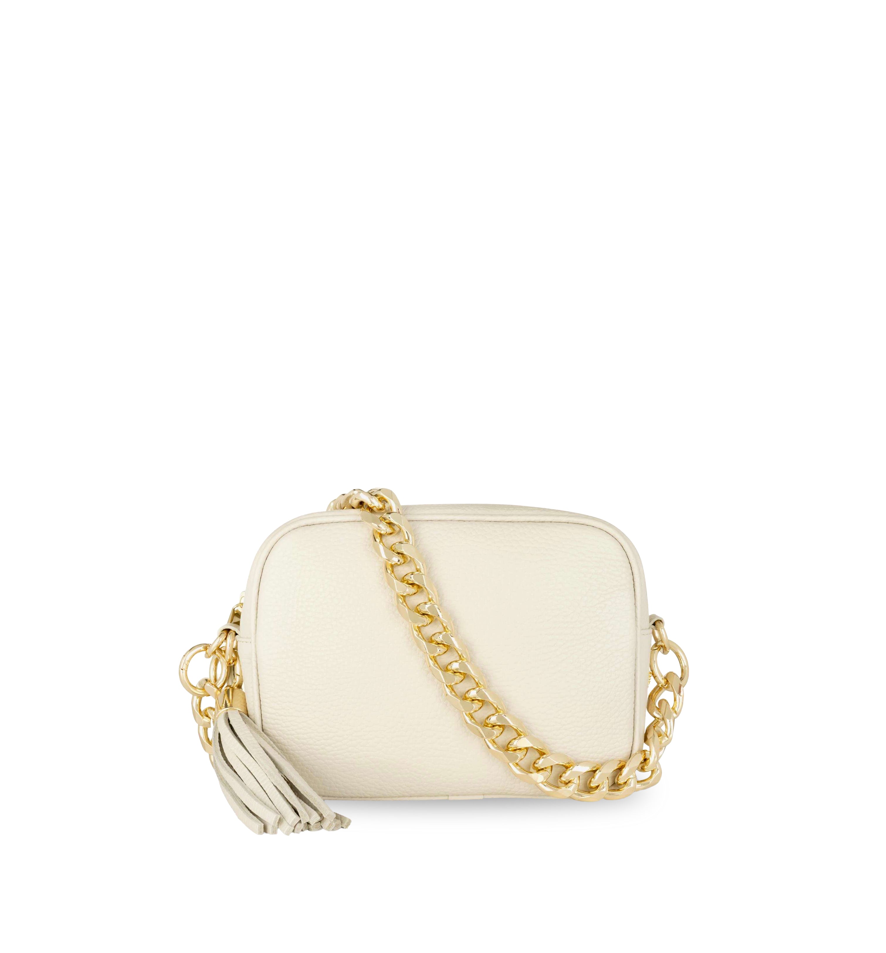The Tassel Leather Crossbody Bag With Gold Chain Strap