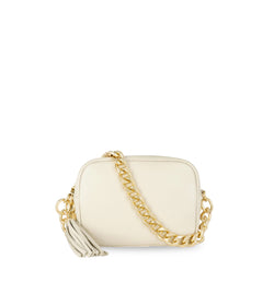 The Tassel Leather Crossbody Bag With Gold Chain Strap