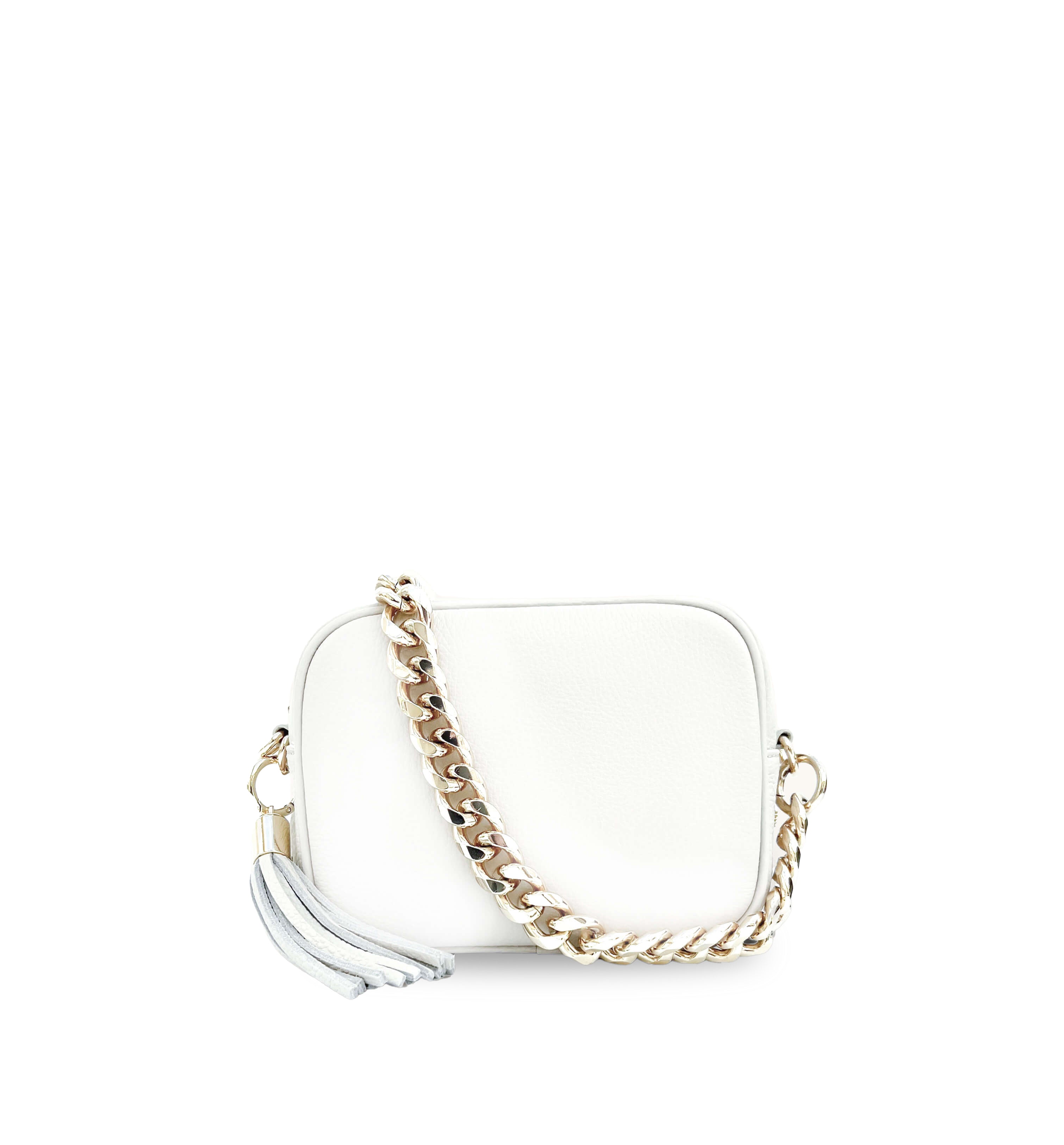 The Tassel Leather Crossbody Bag With Gold Chain Strap