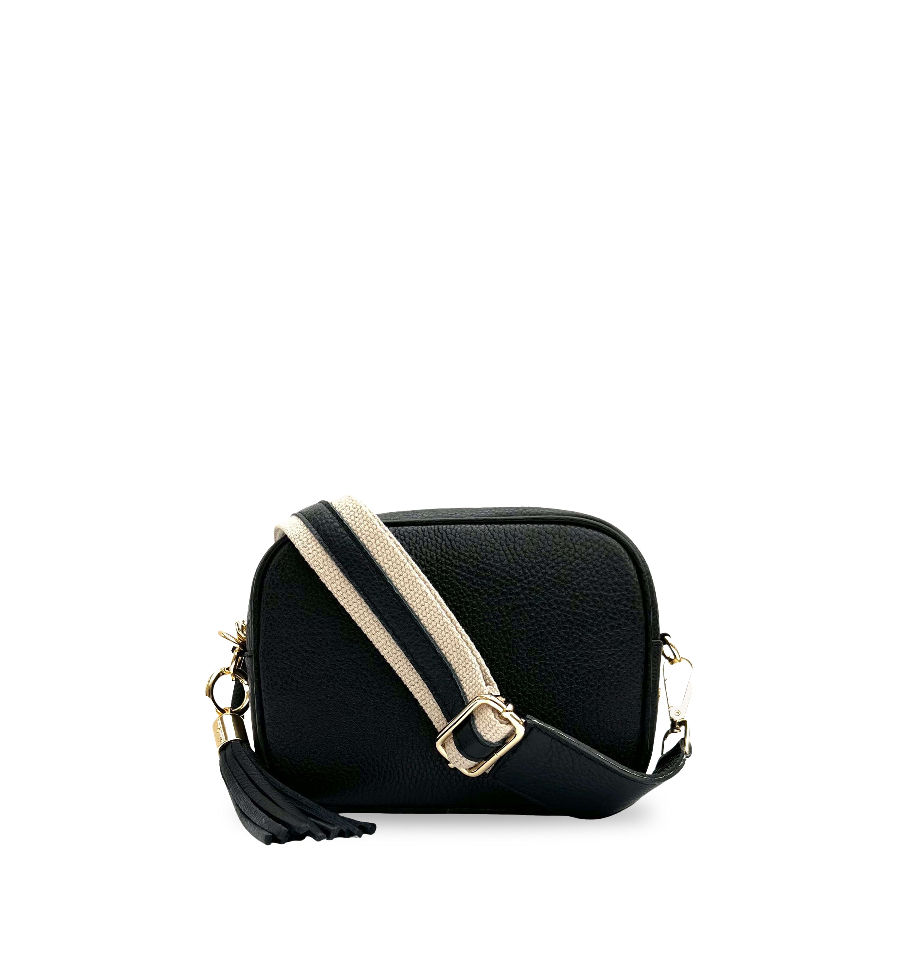 The Tassel Leather Crossbody Bag With Leather & Canvas Strap