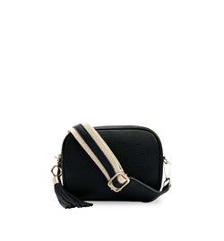 The Tassel Leather Crossbody Bag With Leather & Canvas Strap