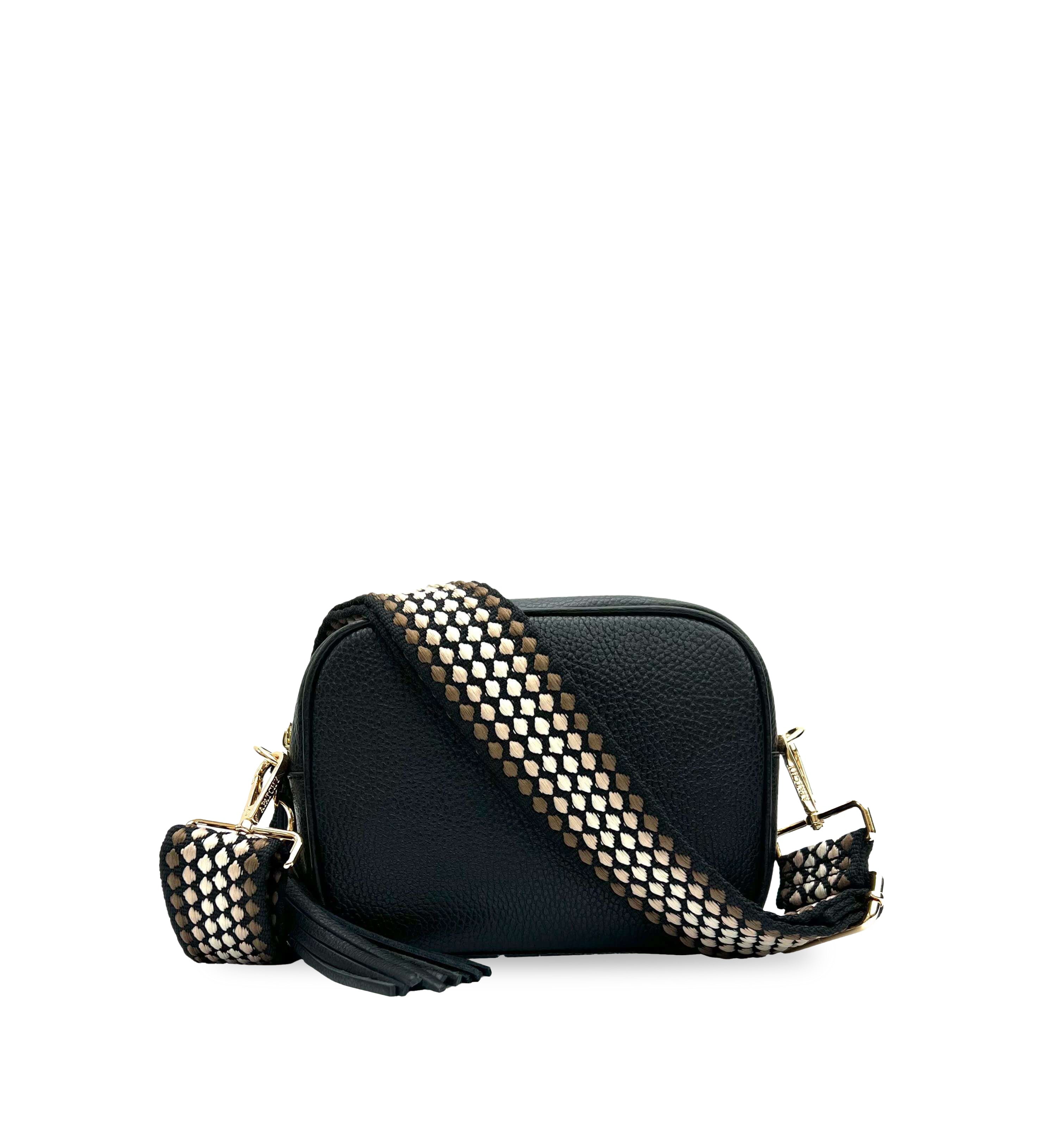The Tassel Leather Crossbody Bag With Cappuccino Dots Strap