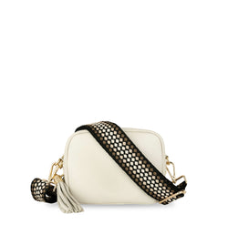 The Tassel Leather Crossbody Bag With Cappuccino Dots Strap