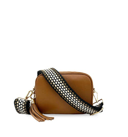 The Tassel Leather Crossbody Bag With Cappuccino Dots Strap