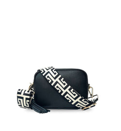 The Tassel Leather Crossbody Bag With Black & Stone Maze Strap