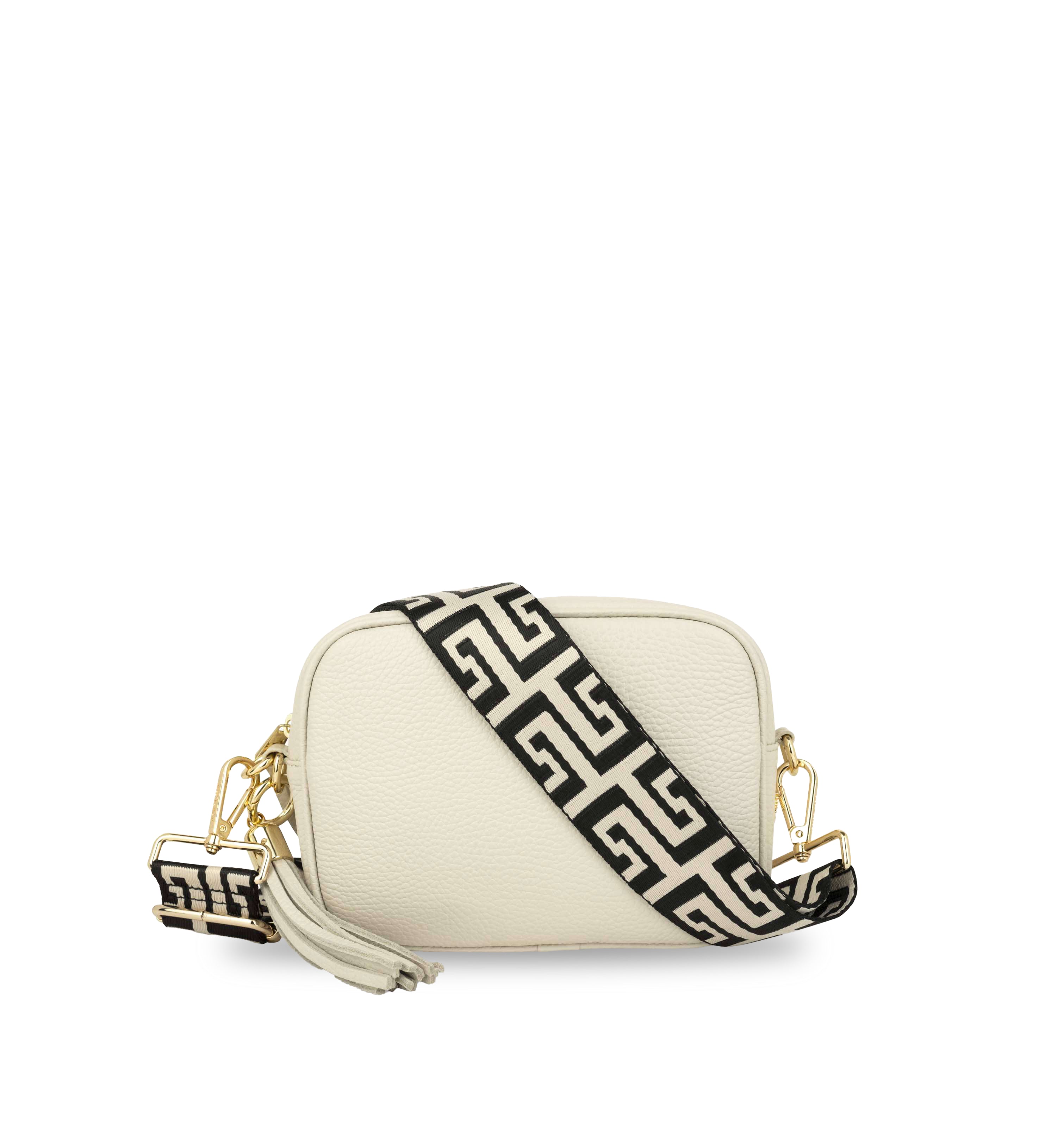 The Tassel Leather Crossbody Bag With Black and Stone Maze Strap