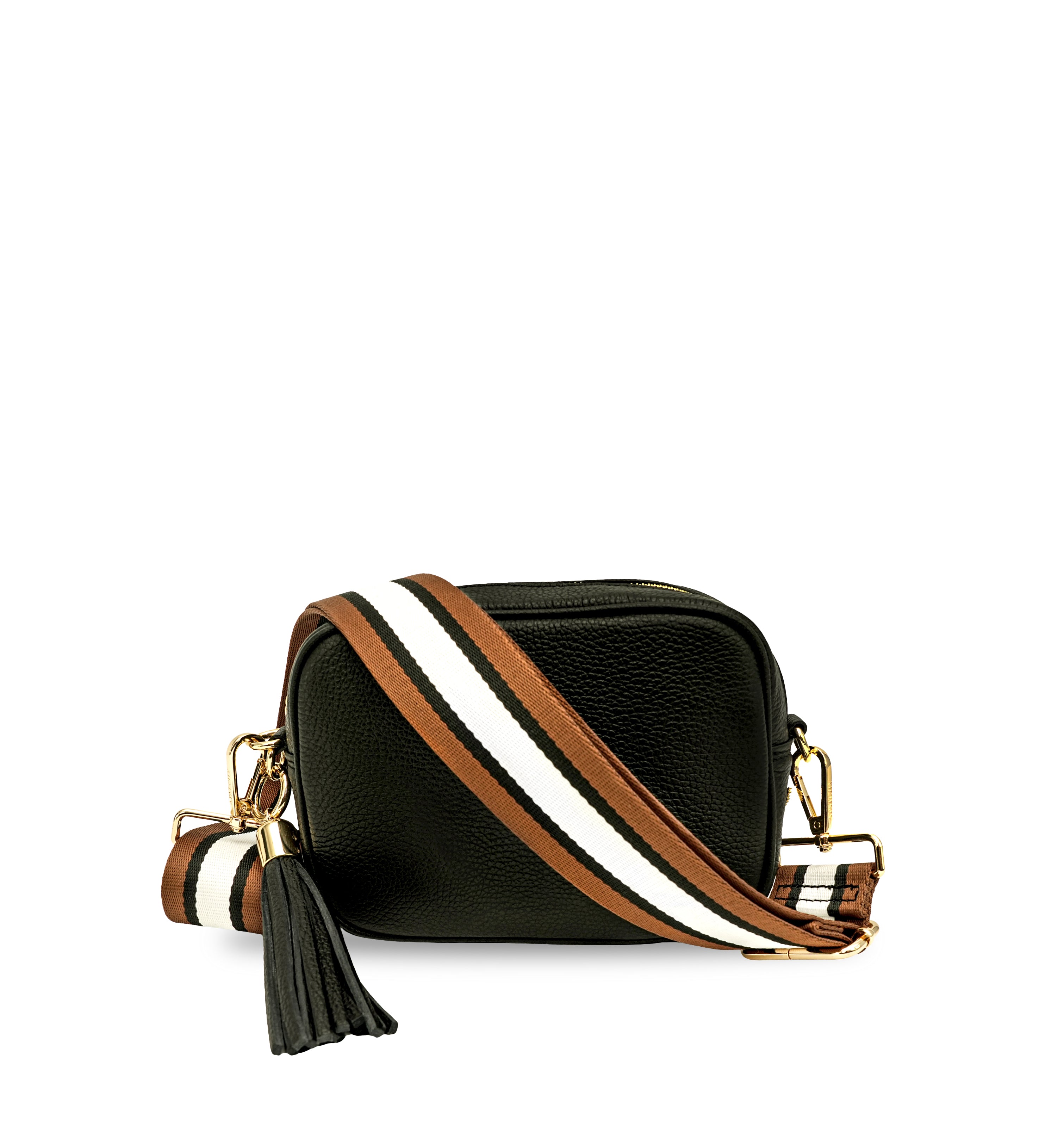 The Tassel Leather Crossbody Bag With Tan Stripe Strap