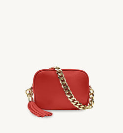 The Tassel Leather Crossbody Bag With Gold Chain Strap
