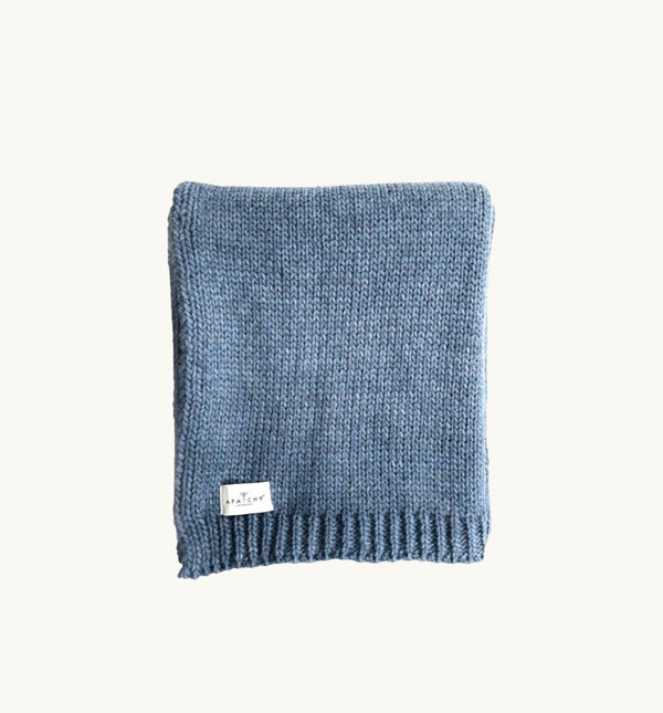Slate Blue Knitted Alpaca Wool Throw
