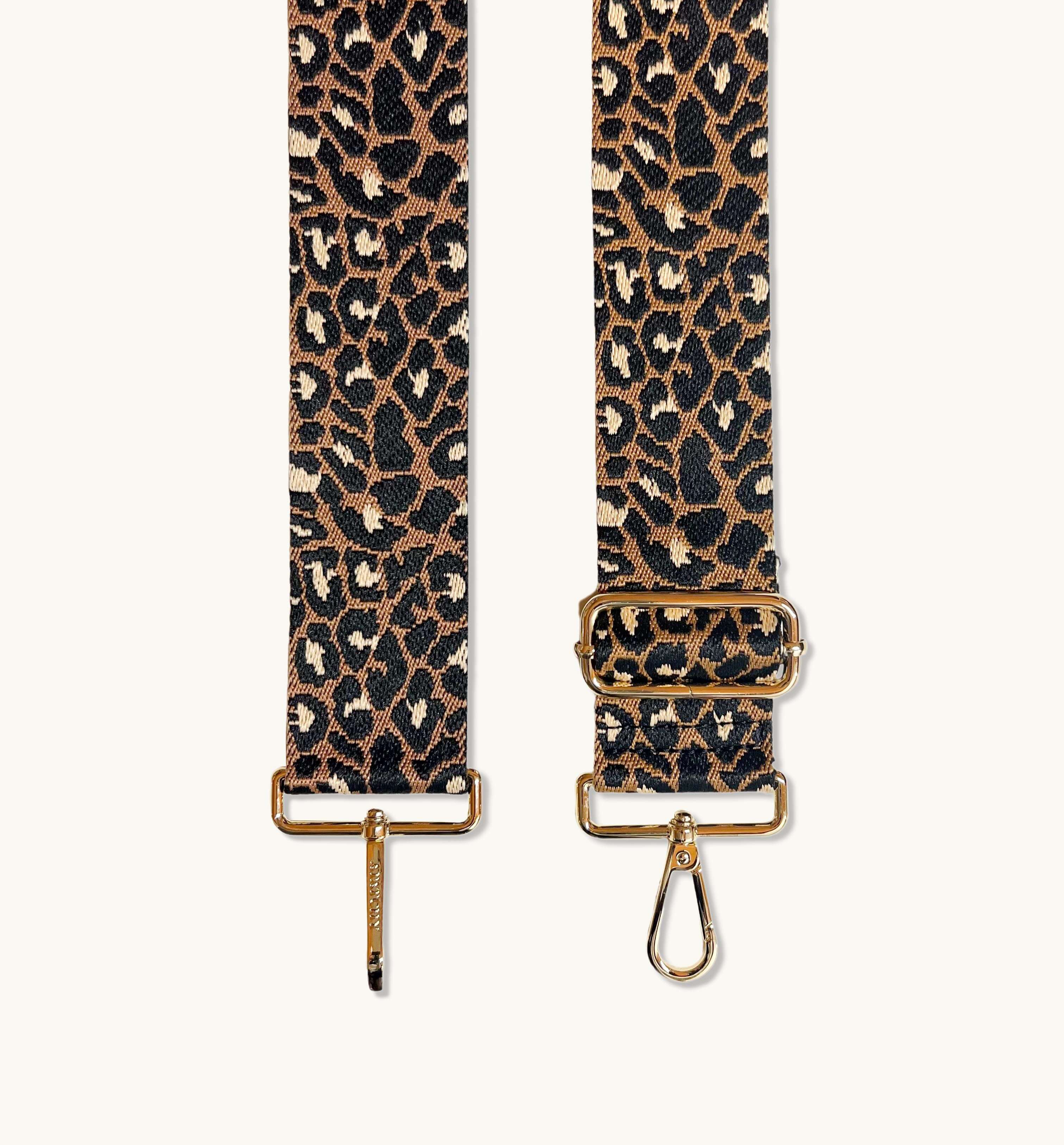 The Tassel Black Leather Crossbody Bag With Tan Cheetah Strap