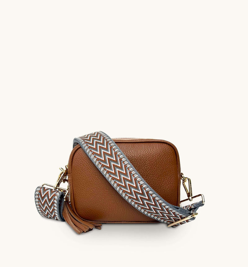 Apatchy Tan Leather Crossbody Bag with Tan Boho Strap