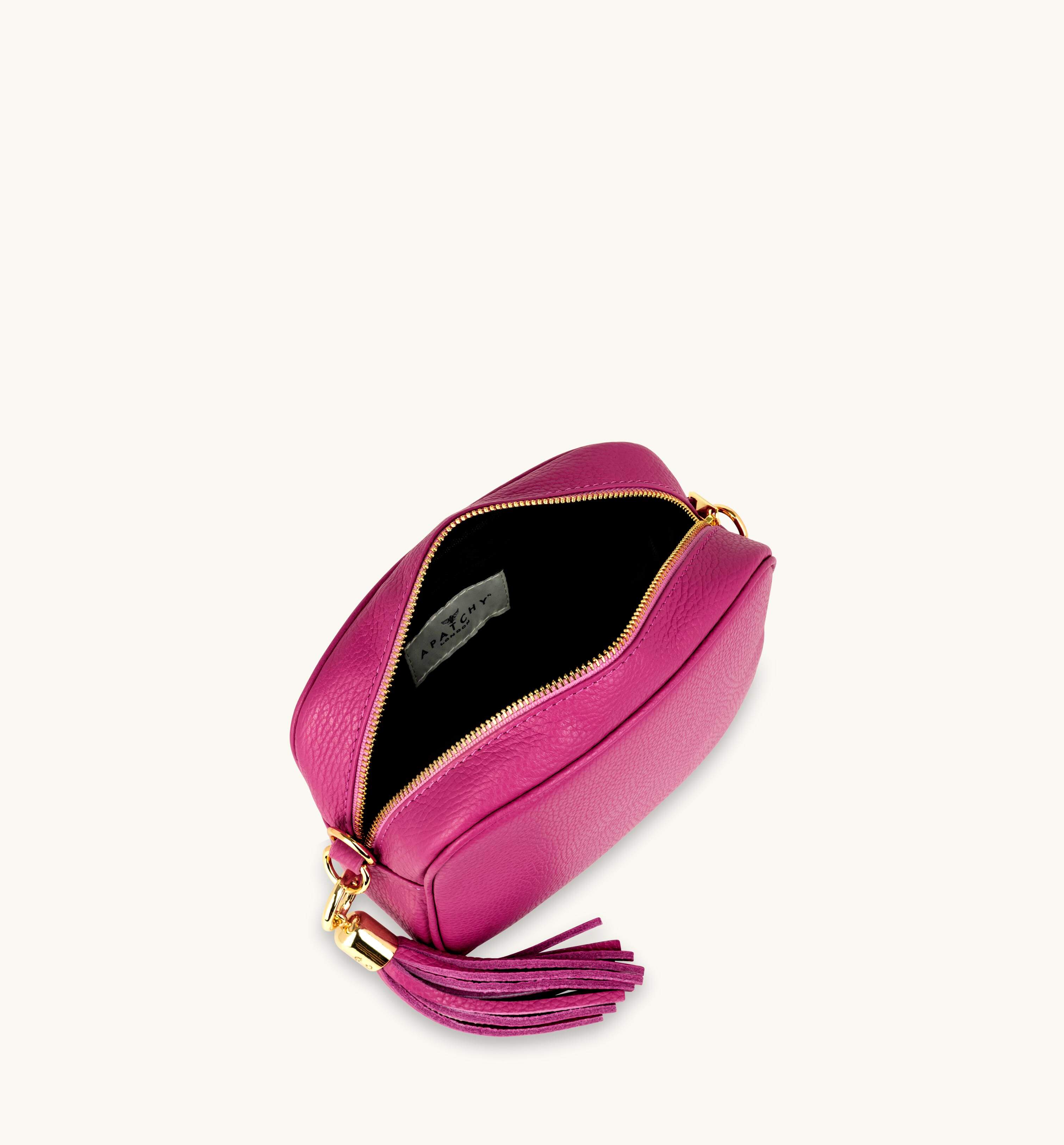 The Tassel Barbie Pink Leather Crossbody Bag With Gold Chain Strap