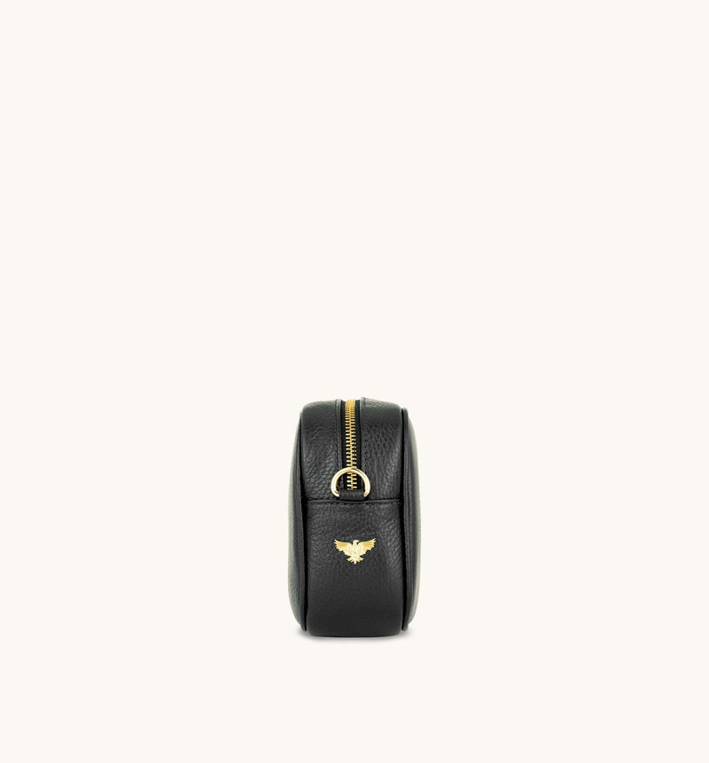 Black Leather Crossbody Bag With Gold Chain Strap