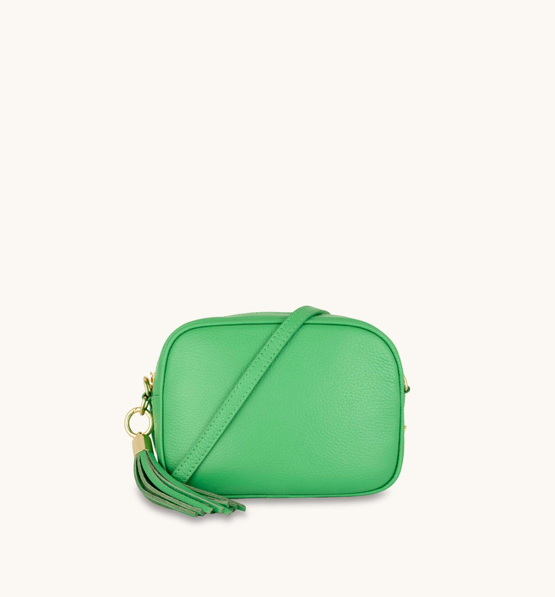 Bottega Green Leather Crossbody Bag With Gold Chain Strap