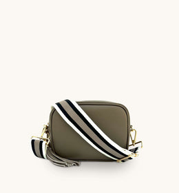 Apatchy Latte Leather Crossbody Bag with Latte Stripe Strap
