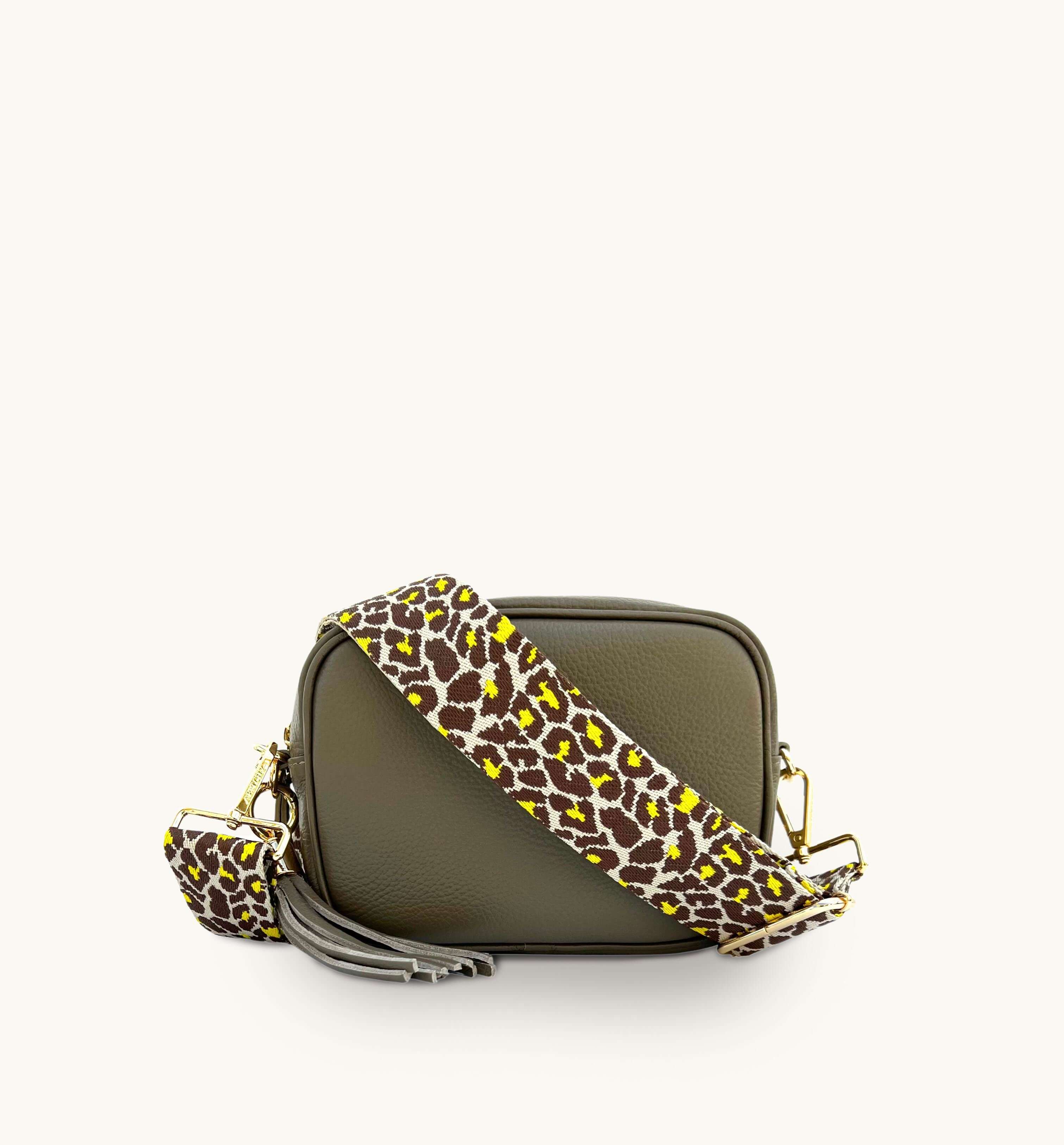 Apatchy Latte Leather Crossbody Bag with Lemon Cheetah Strap