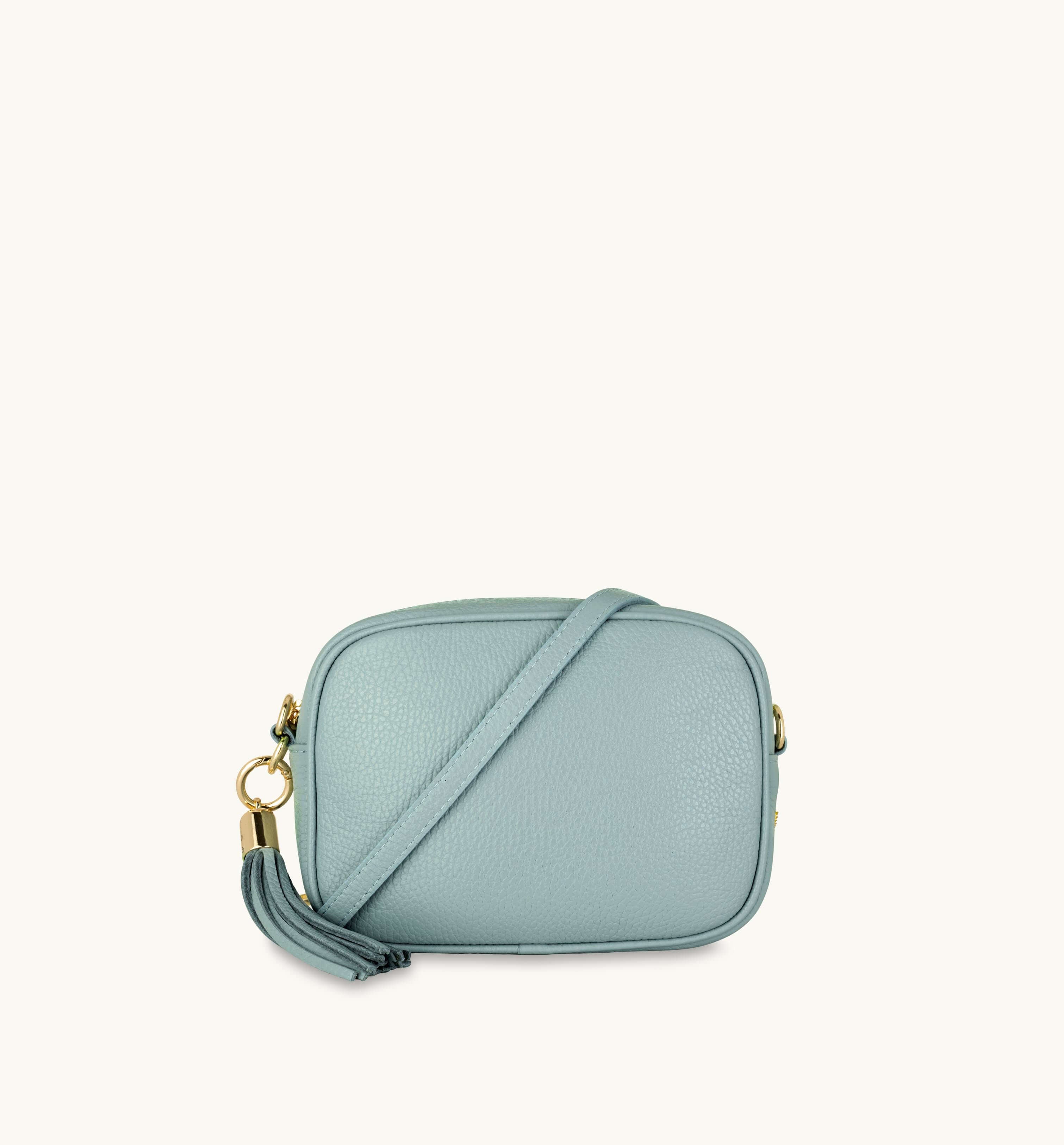 Pale Blue Leather Crossbody Bag With Gold Chain Strap – Apatchy London